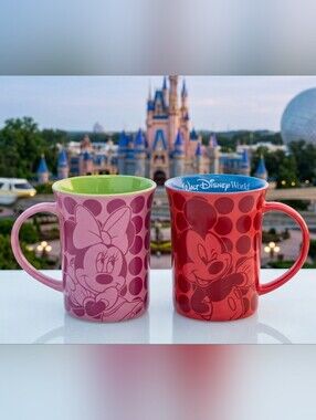 Authentic Disney Parks Mickey & Minnie Polka Dot Mug Set